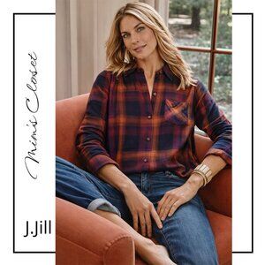 J.JILL Soft Light Weight Flannel Plaid Tunic - Navy Blue Multi - Size Large